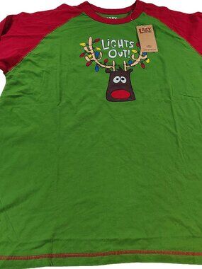 Men's Green & Red XL Christmas Themed Lazy One Lights Out Reindeer T-Shirt